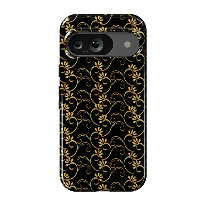 Pixel 9 StrongFit golden black floral pattern by MALLIKA