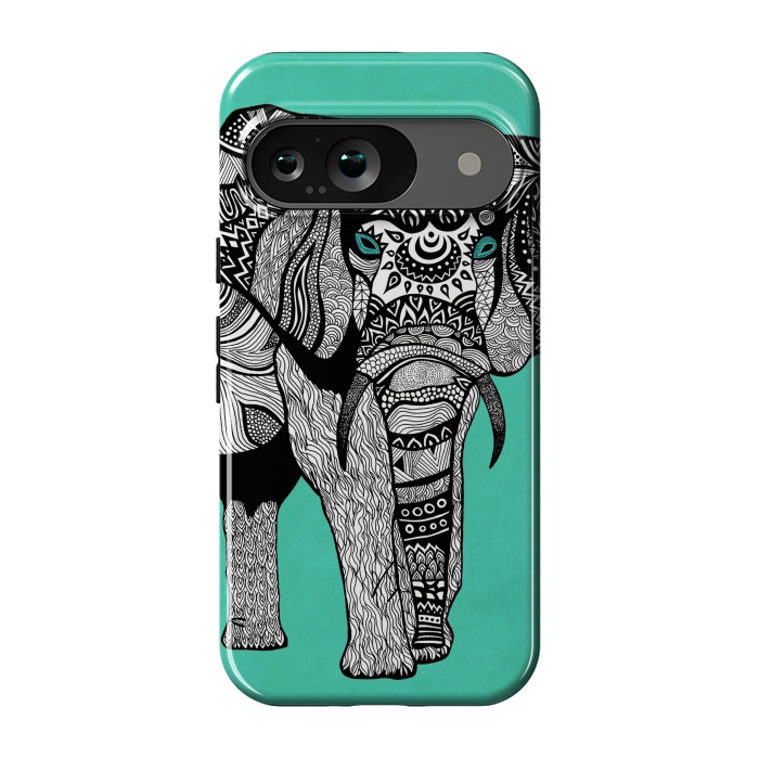 Pixel 9 StrongFit Turquoise Elephant by Pom Graphic Design