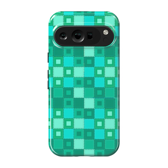 Pixel 9 pro StrongFit blue green patchwork by MALLIKA