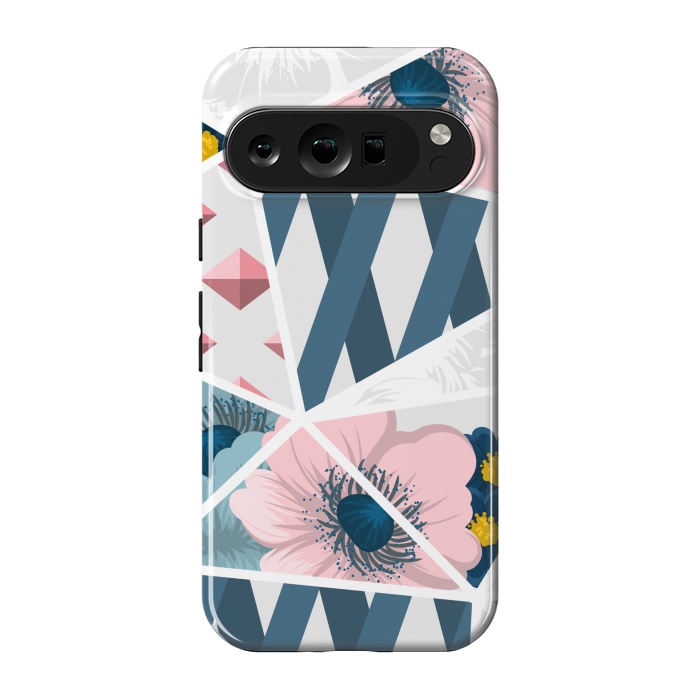 Pixel 9 pro StrongFit BLUE PINK FLORAL PATCHWORK by MALLIKA