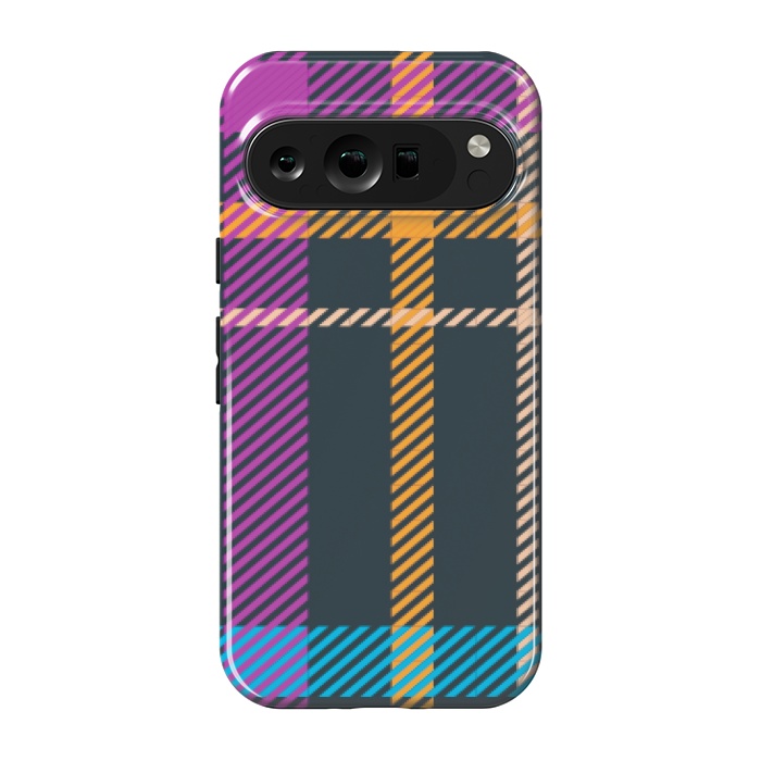 Pixel 9 pro StrongFit tartan black orange purple by haroulita