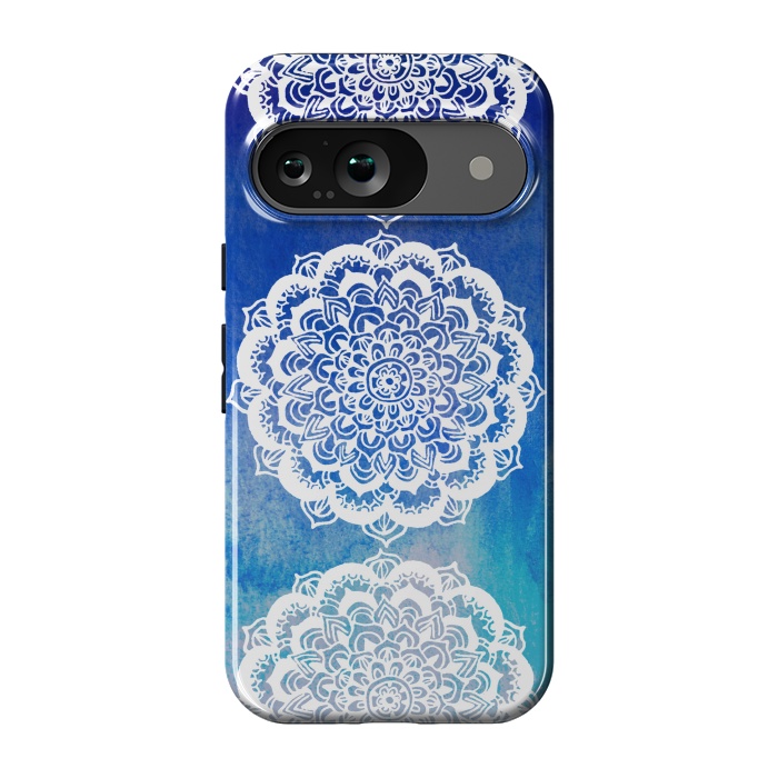 Pixel 9 StrongFit Intricate Mandala on Watercolor Blue by Tangerine-Tane