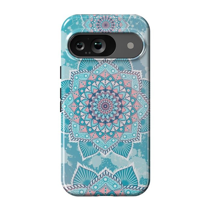 Pixel 9 StrongFit Flower mandala turquoise blue by Jms