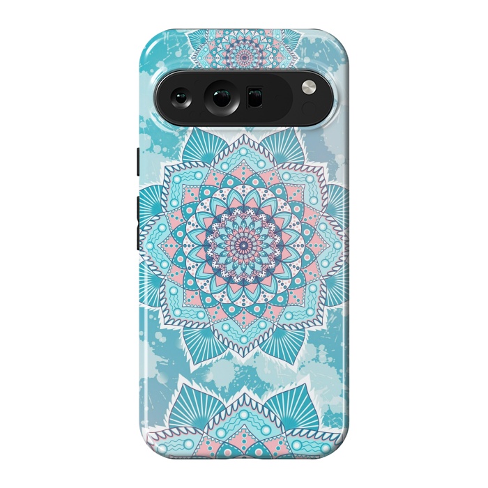 Pixel 9 Pro XL StrongFit Flower mandala turquoise blue by Jms