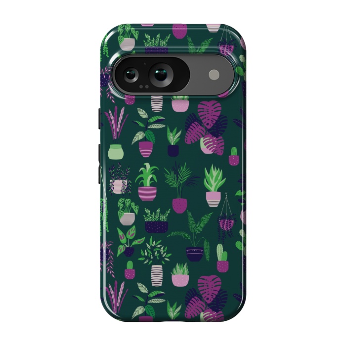 Pixel 9 StrongFit Houseplants Pattern Dark by Jelena Obradovic