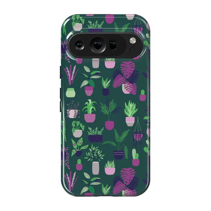 Pixel 9 pro StrongFit Houseplants Pattern Dark by Jelena Obradovic