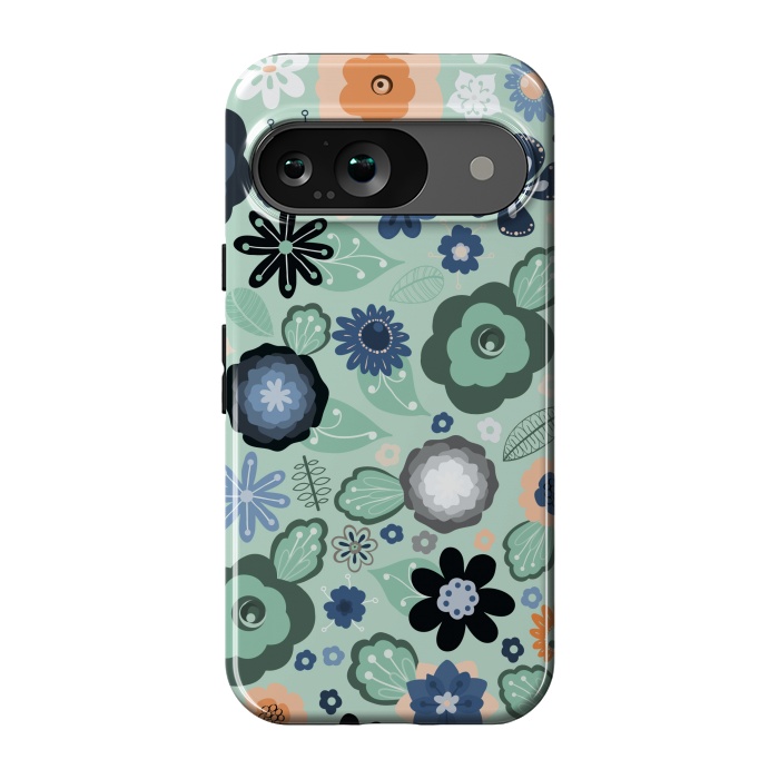 Pixel 9 StrongFit Kitsch 70s Flowers in Light Blue by Paula Ohreen