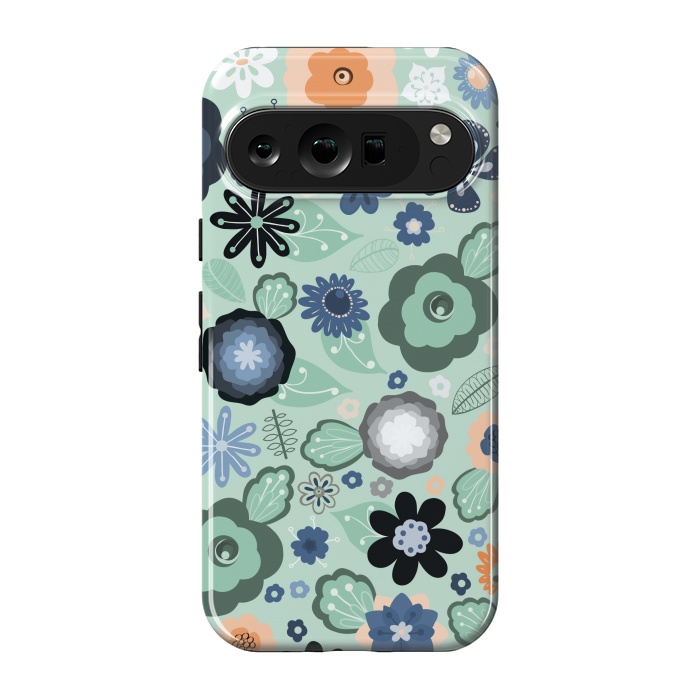 Pixel 9 pro StrongFit Kitsch 70s Flowers in Light Blue by Paula Ohreen