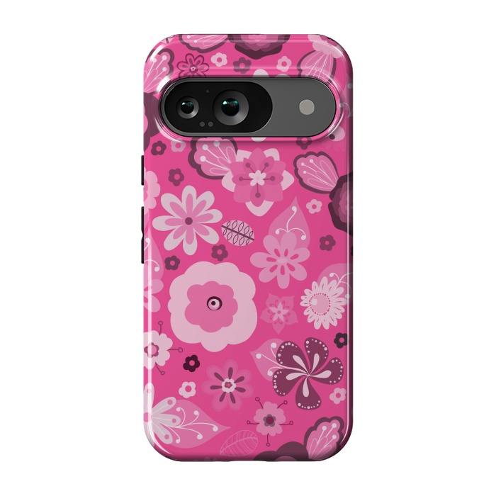 Pixel 9 StrongFit Kitsch 70s Flowers in Bright Pink Hues by Paula Ohreen