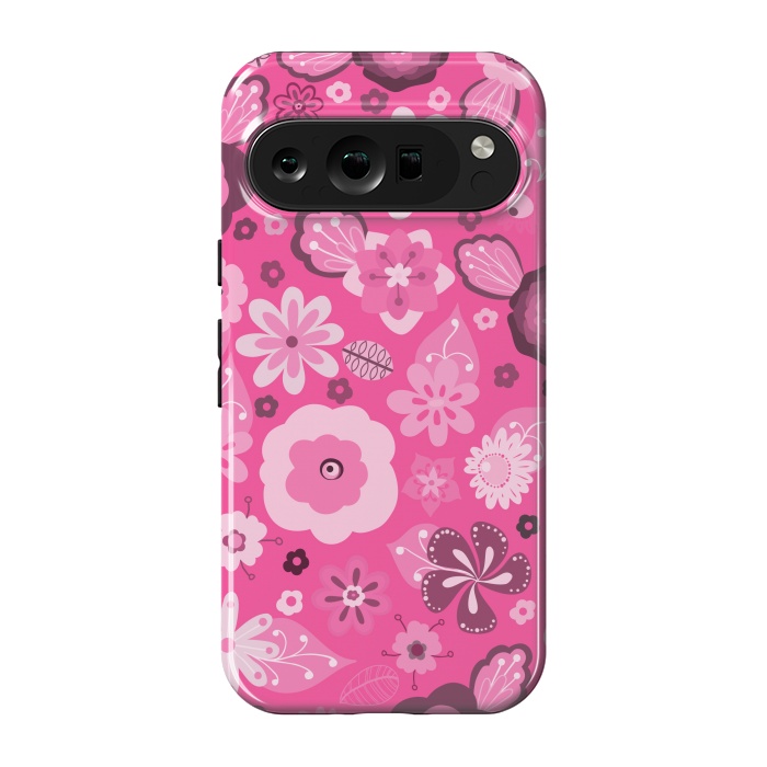 Pixel 9 pro StrongFit Kitsch 70s Flowers in Bright Pink Hues by Paula Ohreen