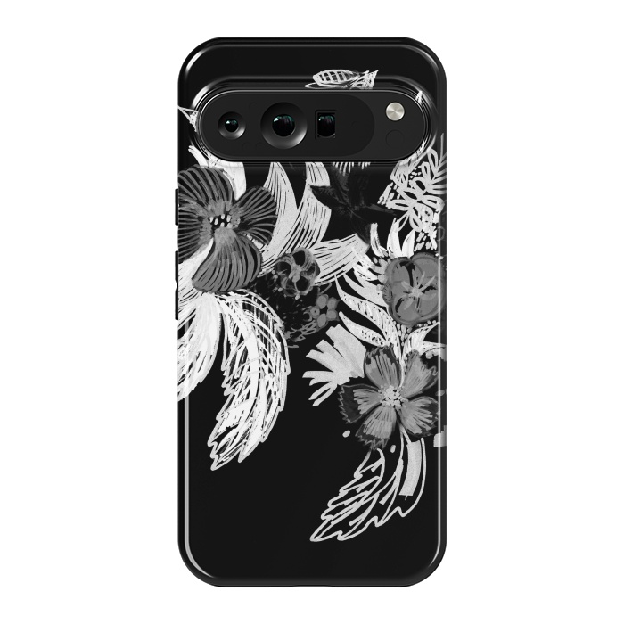 Pixel 9 Pro XL StrongFit Black and white marker sketched flowers by Oana 