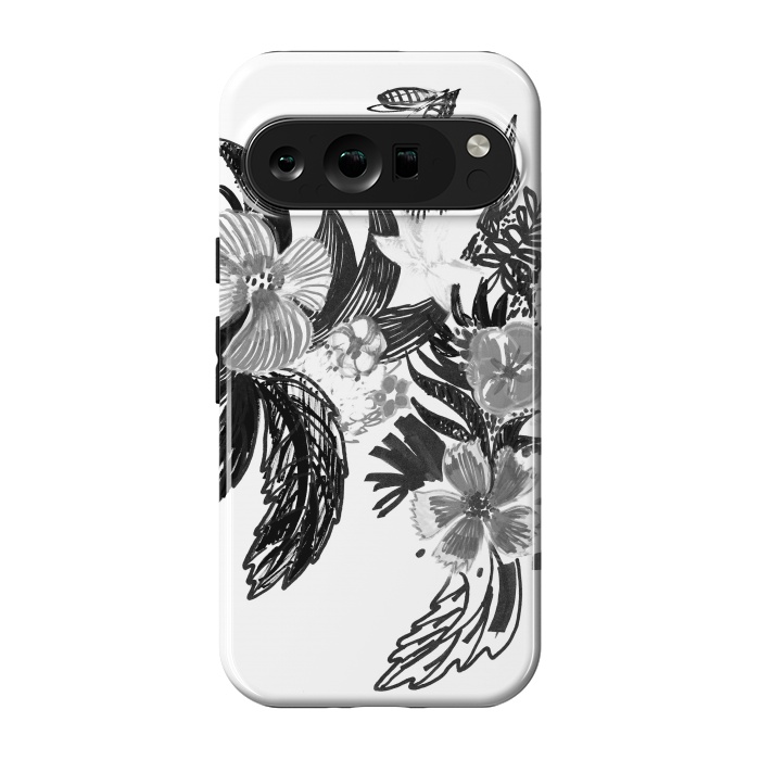 Pixel 9 pro StrongFit Black ink sketched flowers by Oana 