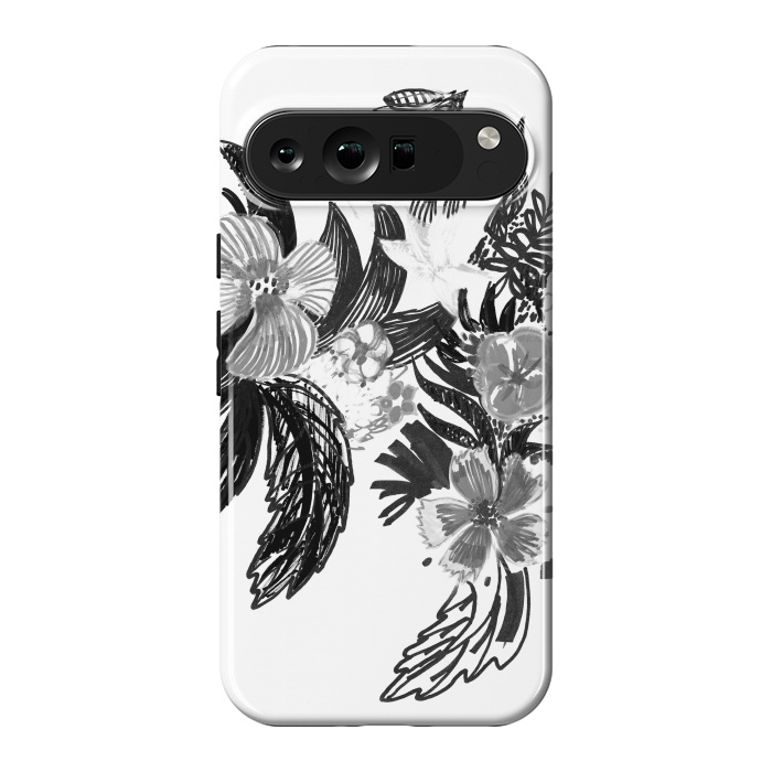 Pixel 9 Pro XL StrongFit Black ink sketched flowers by Oana 