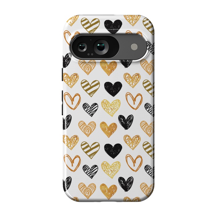 Pixel 9 StrongFit BLACK GOLDEN HEARTS PATTERN by MALLIKA