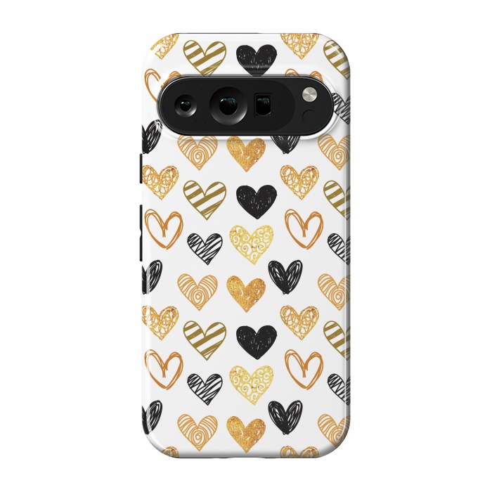 Pixel 9 pro StrongFit BLACK GOLDEN HEARTS PATTERN by MALLIKA