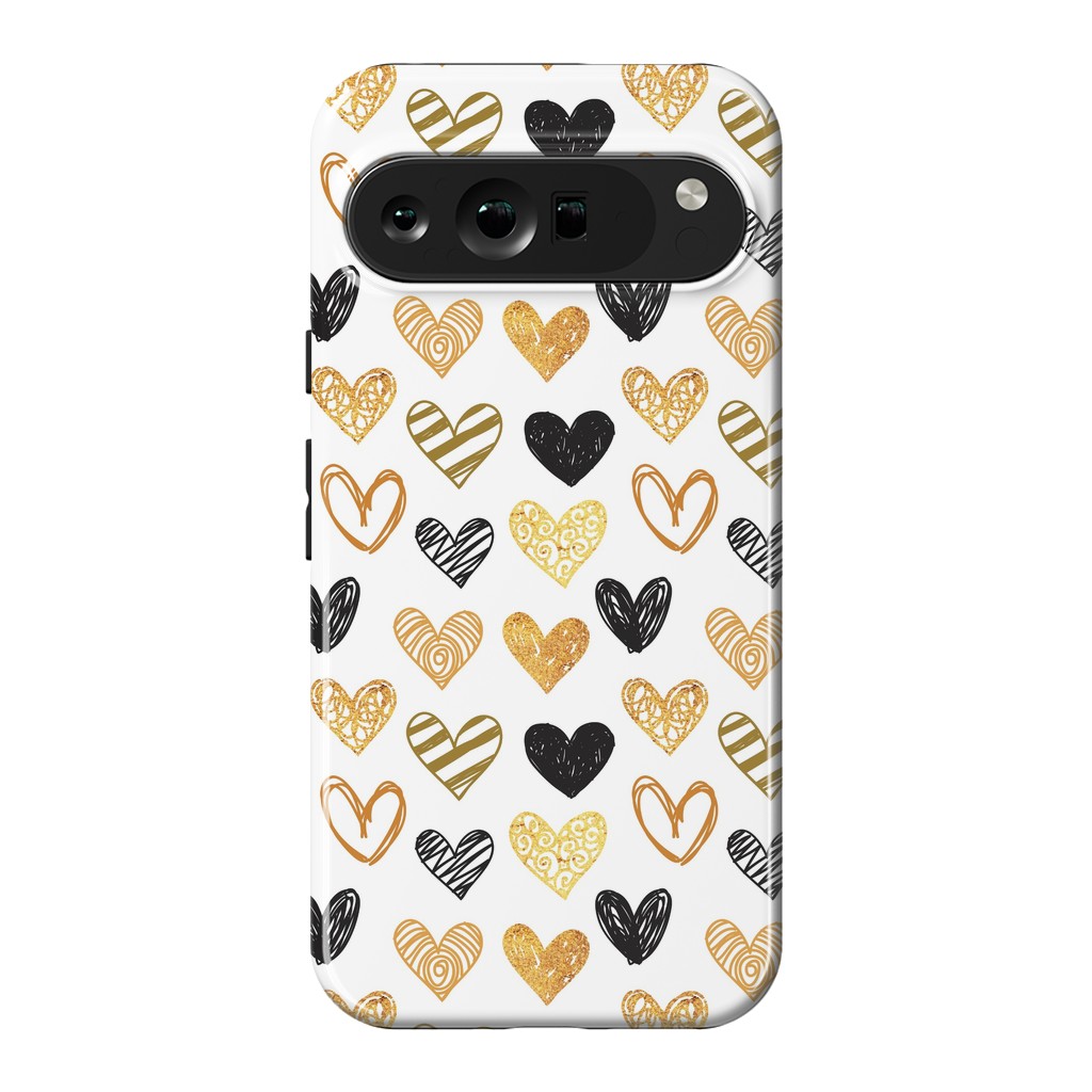 Pixel 9 Pro XL StrongFit BLACK GOLDEN HEARTS PATTERN by MALLIKA