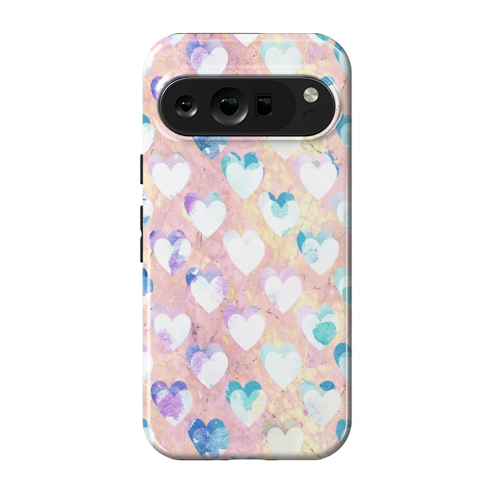 Pixel 9 pro StrongFit Pastel painted hearts on pink marble Valentine by Oana 