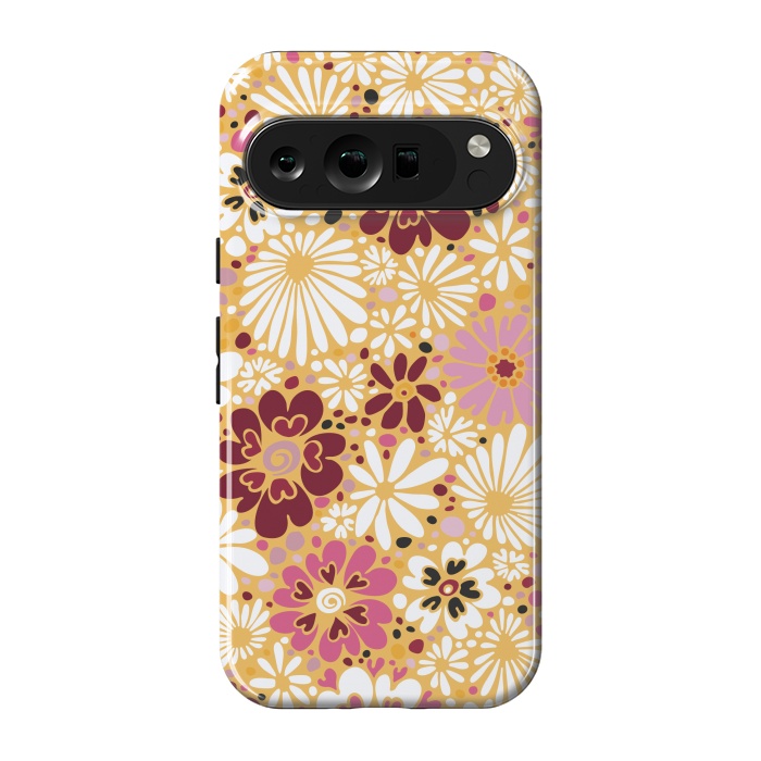 Pixel 9 pro StrongFit 70s Valentine Flowers in Pink, Cream and Yellow by Paula Ohreen