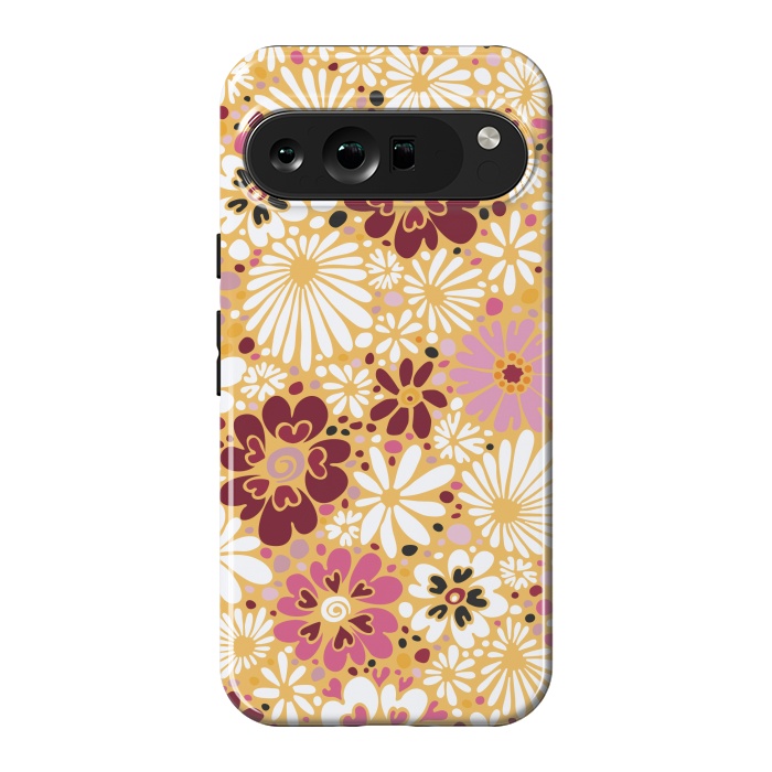 Pixel 9 Pro XL StrongFit 70s Valentine Flowers in Pink, Cream and Yellow by Paula Ohreen