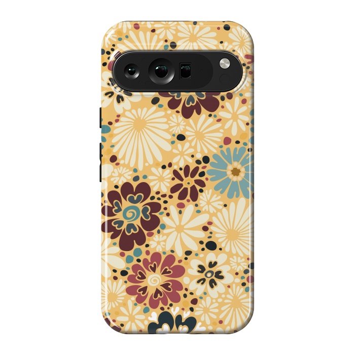 Pixel 9 Pro XL StrongFit 70s Valentine Flowers in Blue and Yellow by Paula Ohreen