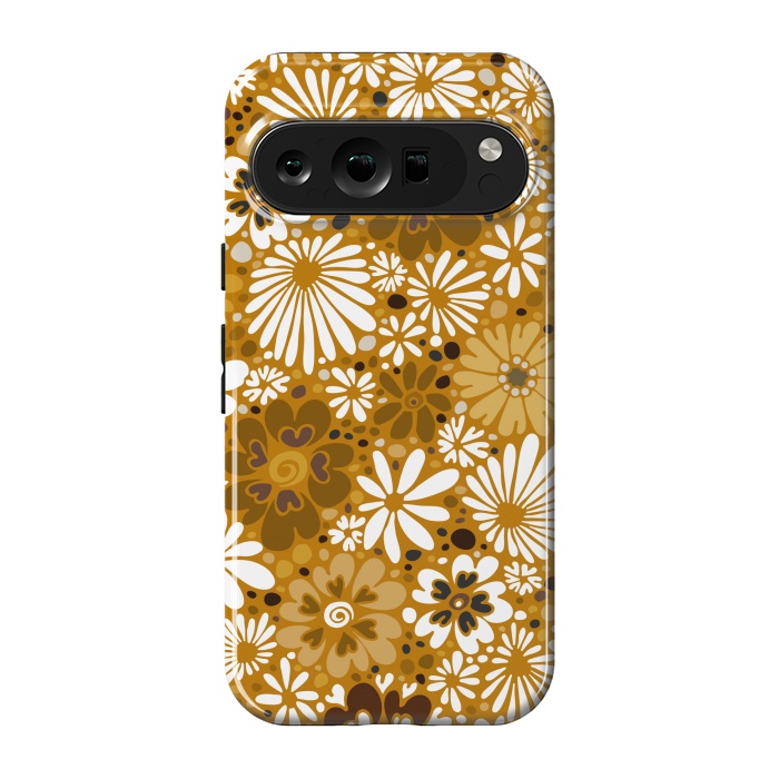 Pixel 9 pro StrongFit 70s Valentine Flowers in Mustard and White by Paula Ohreen