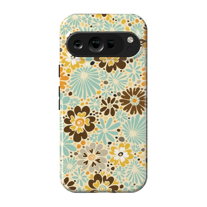 Pixel 9 pro StrongFit 70s Valentine Flowers in Orange, Brown and Blue by Paula Ohreen