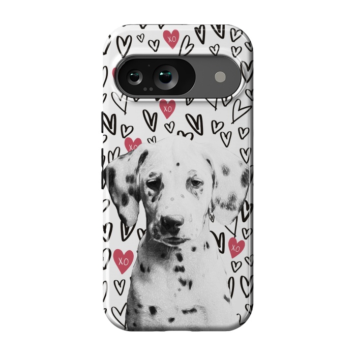 Pixel 9 StrongFit Cute Dalmatian and hearts Valentine's day by Oana 