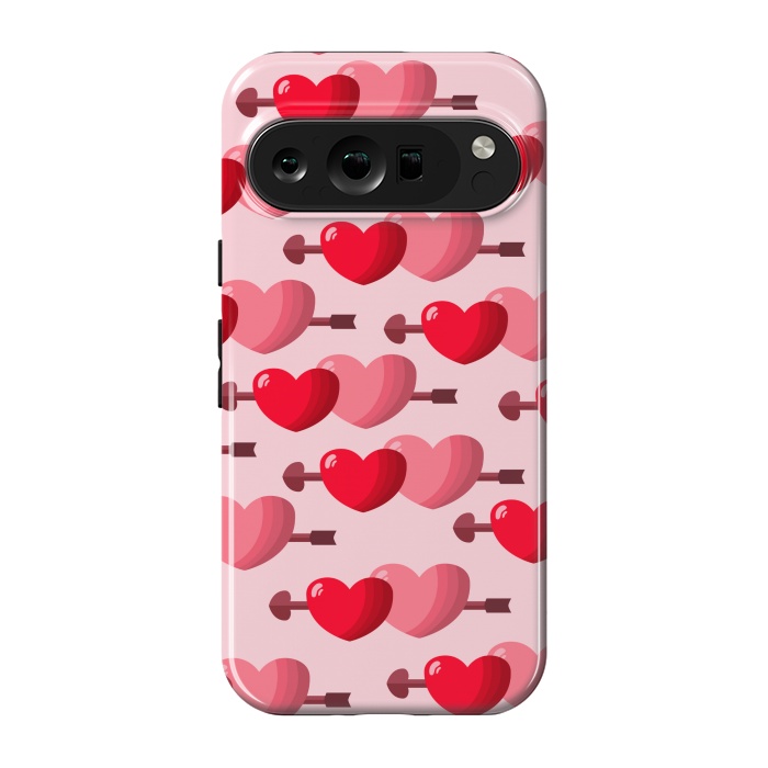 Pixel 9 pro StrongFit pink red hearts pattern by MALLIKA