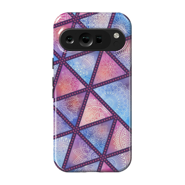 Pixel 9 pro StrongFit triangle mandala pattern blue pink by MALLIKA