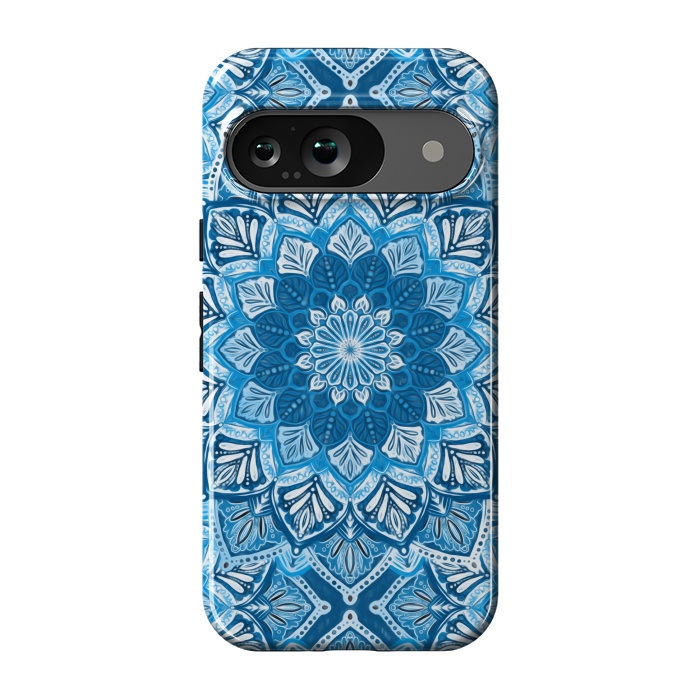 Pixel 9 StrongFit Boho Mandala in Monochrome Blue and White by Micklyn Le Feuvre