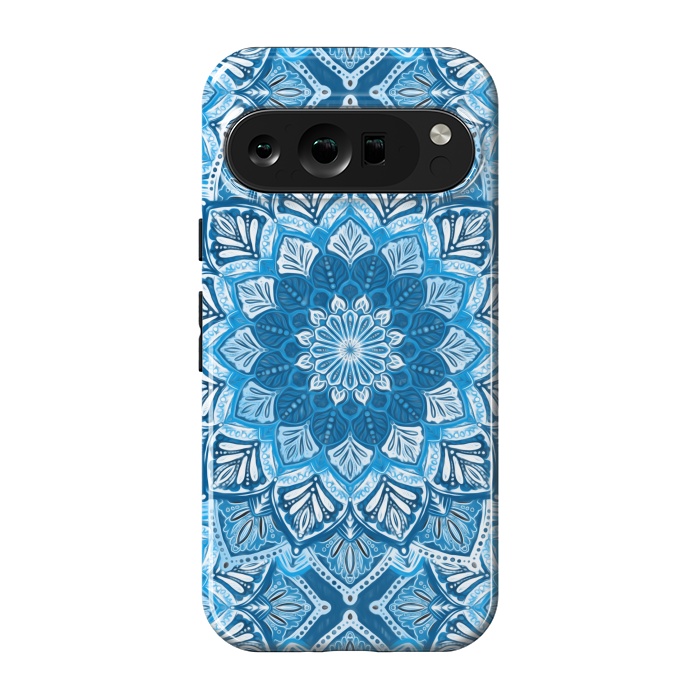 Pixel 9 pro StrongFit Boho Mandala in Monochrome Blue and White by Micklyn Le Feuvre