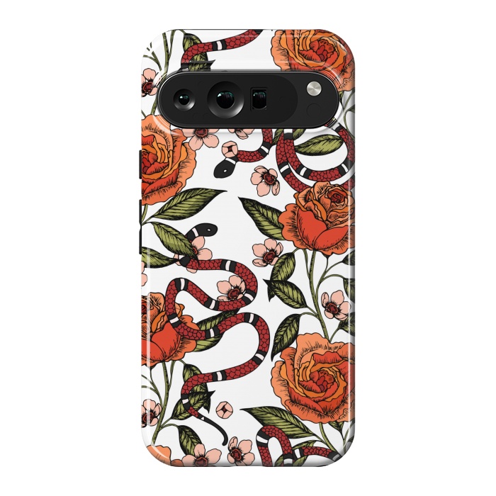 Pixel 9 Pro XL StrongFit Roses and snake. White pattern by Julia Badeeva