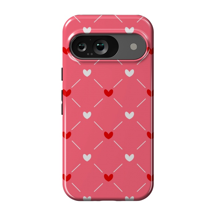 Pixel 9 StrongFit CUTE RED WHITE HEARTS PATTERN by MALLIKA