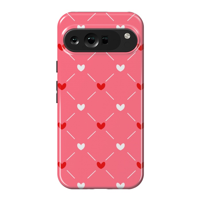 Pixel 9 Pro XL StrongFit CUTE RED WHITE HEARTS PATTERN by MALLIKA