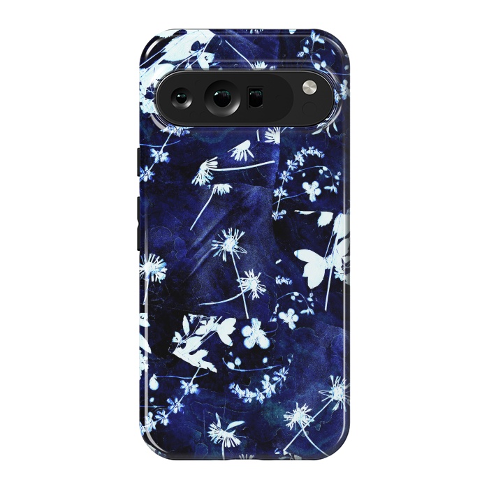 Pixel 9 Pro XL StrongFit Pressed flowers indigo cyanotype by Oana 