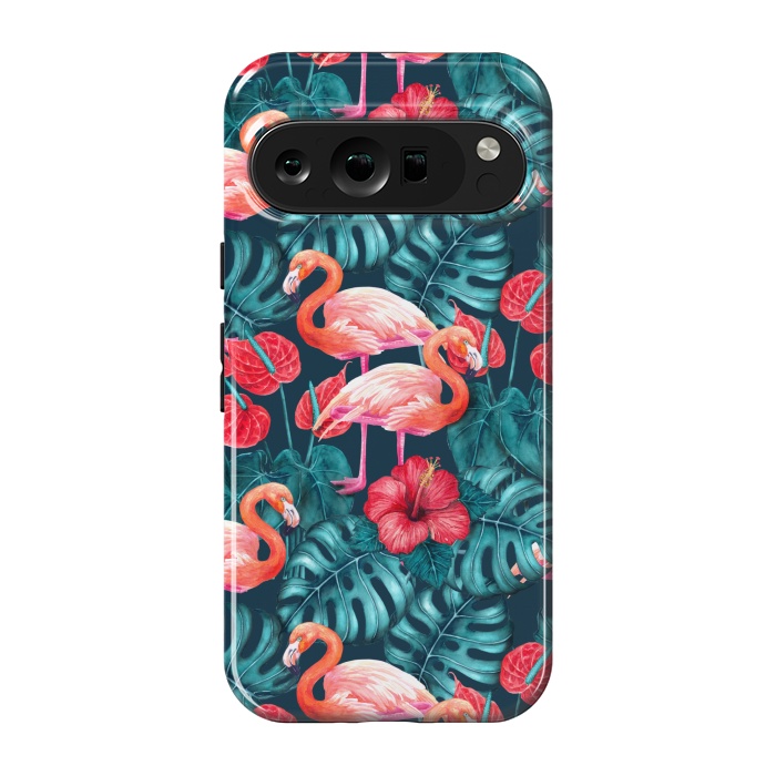 Pixel 9 pro StrongFit Flamingo birds and tropical garden watercolor by Katerina Kirilova