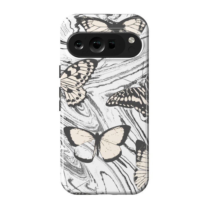 Pixel 9 pro StrongFit Butterflies and black ink marble by Oana 