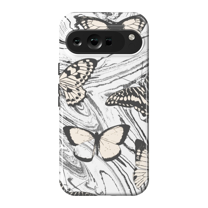 Pixel 9 Pro XL StrongFit Butterflies and black ink marble by Oana 