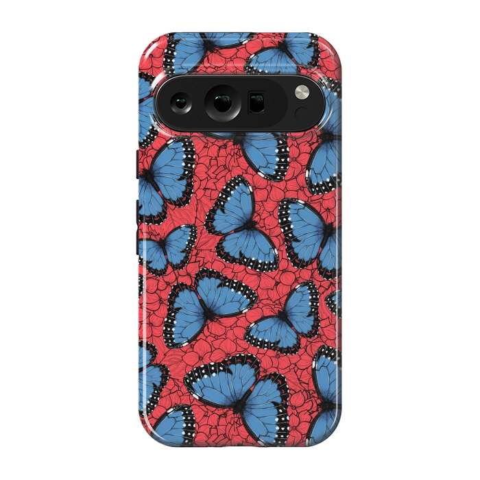 Pixel 9 pro StrongFit Blue Morpho butterfly on red hydrangea by Katerina Kirilova