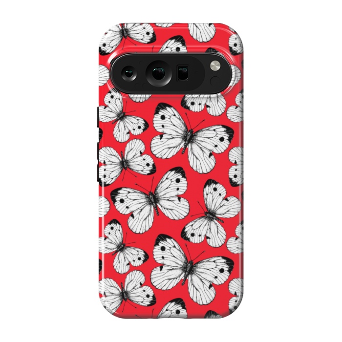 Pixel 9 pro StrongFit Cabbage butterfly pattern on red by Katerina Kirilova