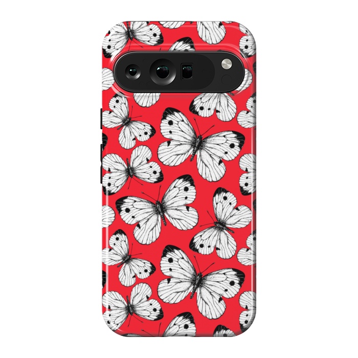 Pixel 9 Pro XL StrongFit Cabbage butterfly pattern on red by Katerina Kirilova