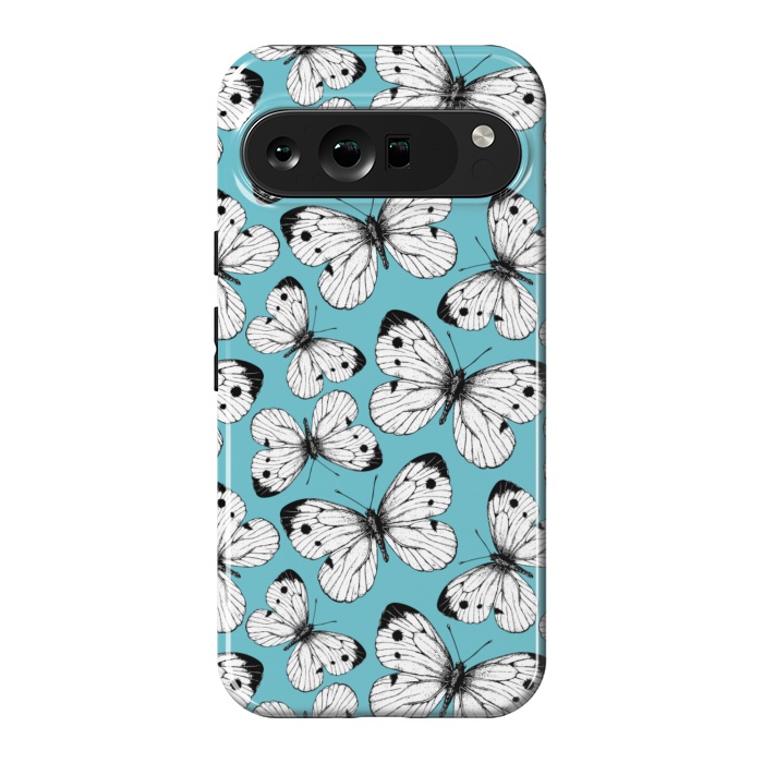 Pixel 9 Pro XL StrongFit Cabbage butterfly pattern on blue by Katerina Kirilova