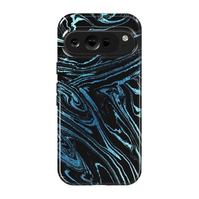 Pixel 9 pro StrongFit Metallic blue marble stripes by Oana 