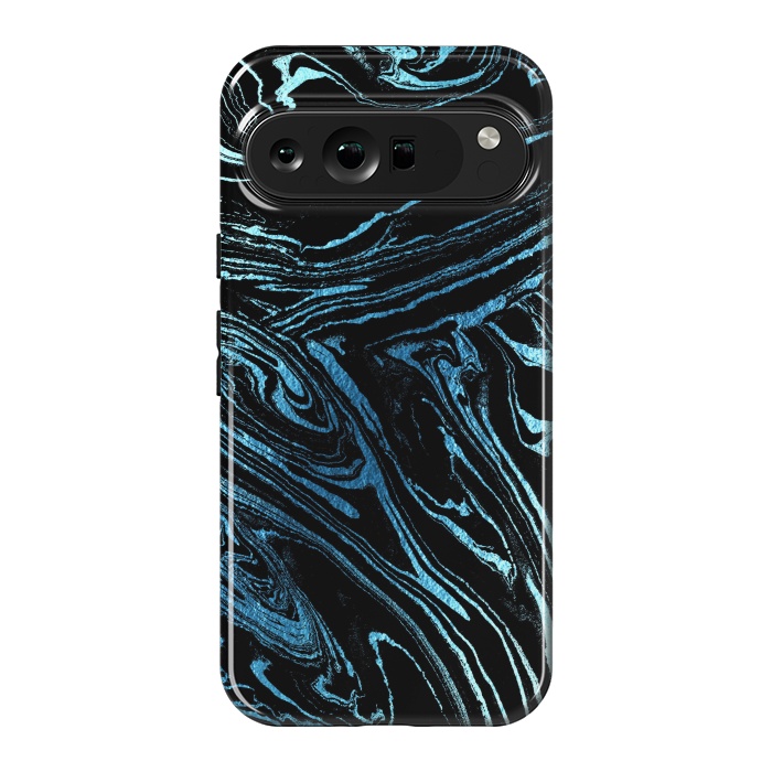 Pixel 9 Pro XL StrongFit Metallic blue marble stripes by Oana 