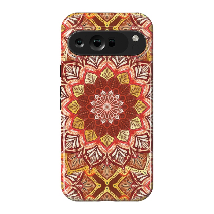 Pixel 9 Pro XL StrongFit Boho Mandala in Rust Red and Faux Gold by Micklyn Le Feuvre