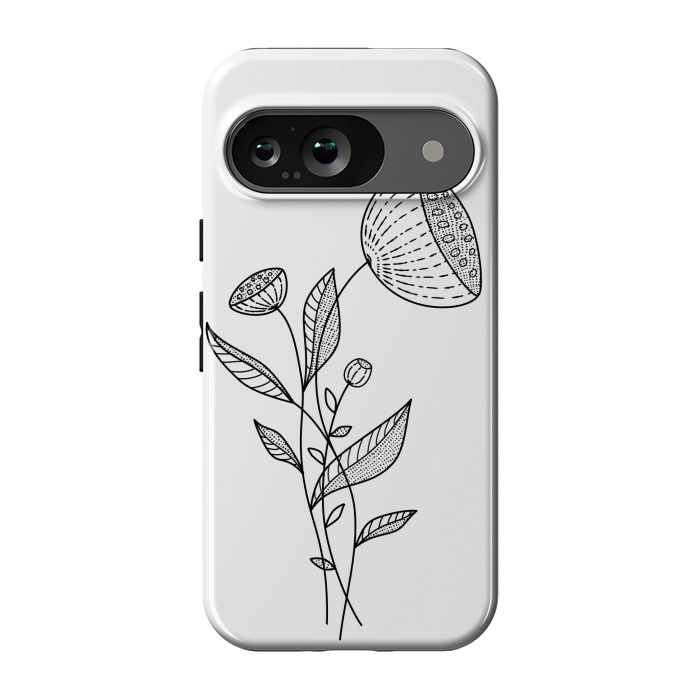 Pixel 9 StrongFit Abstract Flowers Doodle Black And White Elegant Line Art by Boriana Giormova