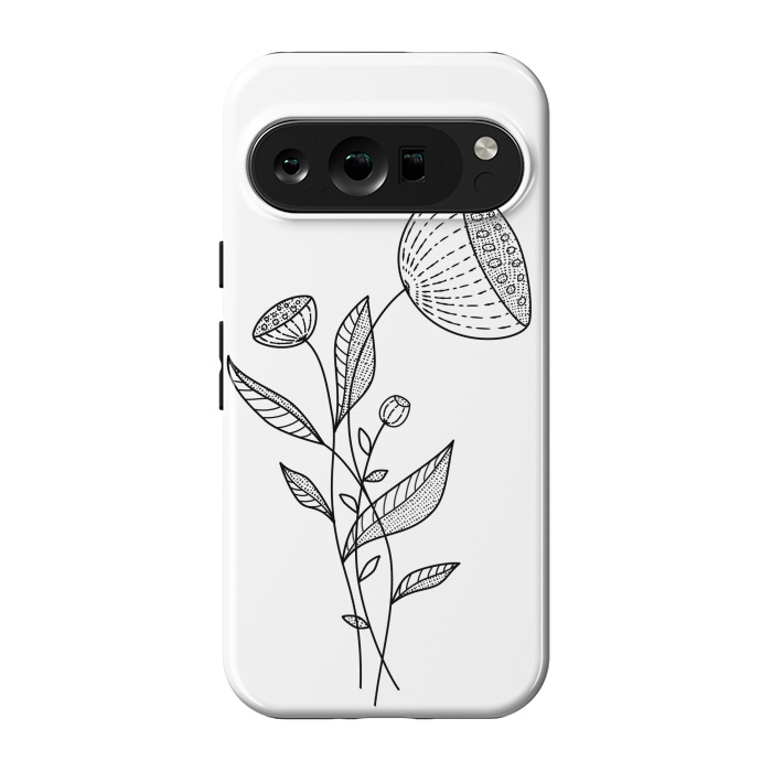 Pixel 9 pro StrongFit Abstract Flowers Doodle Black And White Elegant Line Art by Boriana Giormova