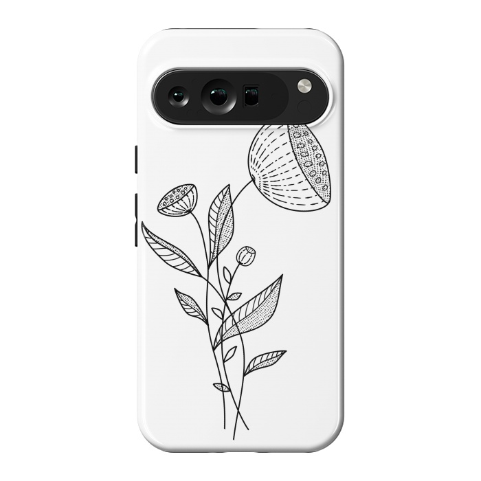 Pixel 9 Pro XL StrongFit Abstract Flowers Doodle Black And White Elegant Line Art by Boriana Giormova