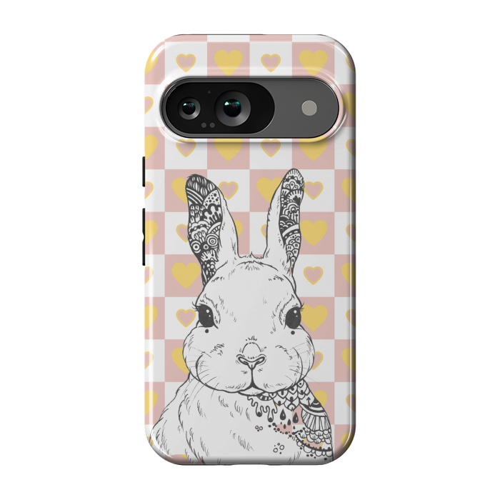 Pixel 9 StrongFit Rabbit and yellow hearts Alice in Wonderland by Oana 