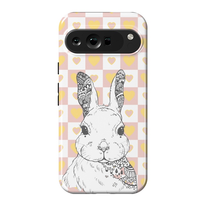 Pixel 9 Pro XL StrongFit Rabbit and yellow hearts Alice in Wonderland by Oana 